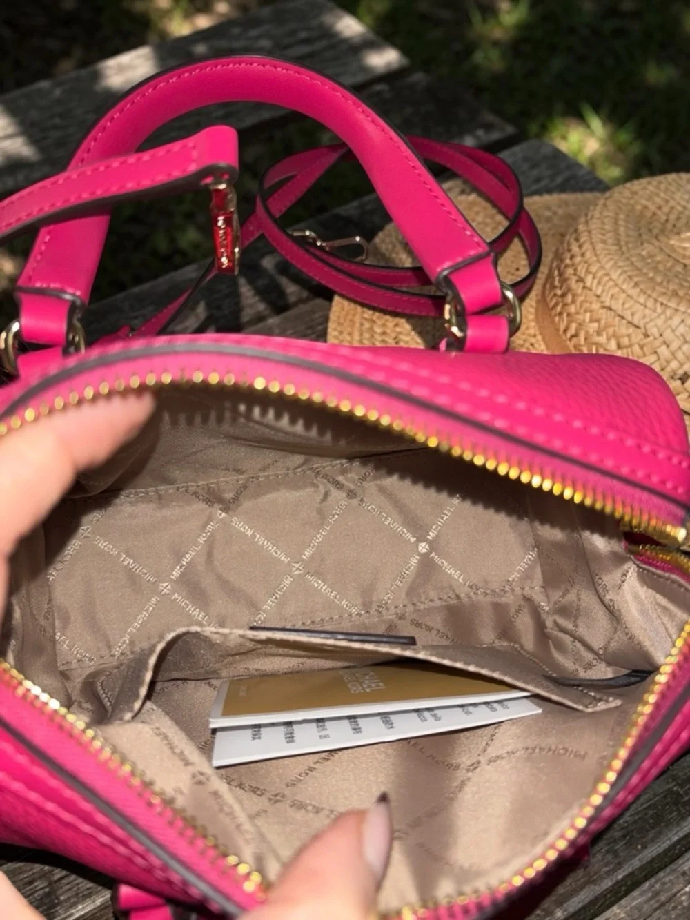 Michael Kors Bedford Small Satchel Pink Pebbled Leather Top Handle Crossbody Bag - Picture 6 of 6